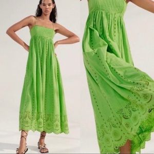 Zara Green Eyelet Babydoll Maxi Dress